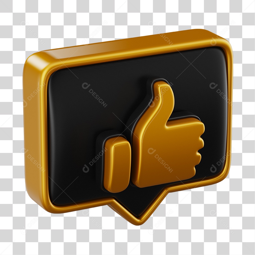Emoji de Curtida Dourado e Preto Elemento 3D Para Composição PNG Transparente