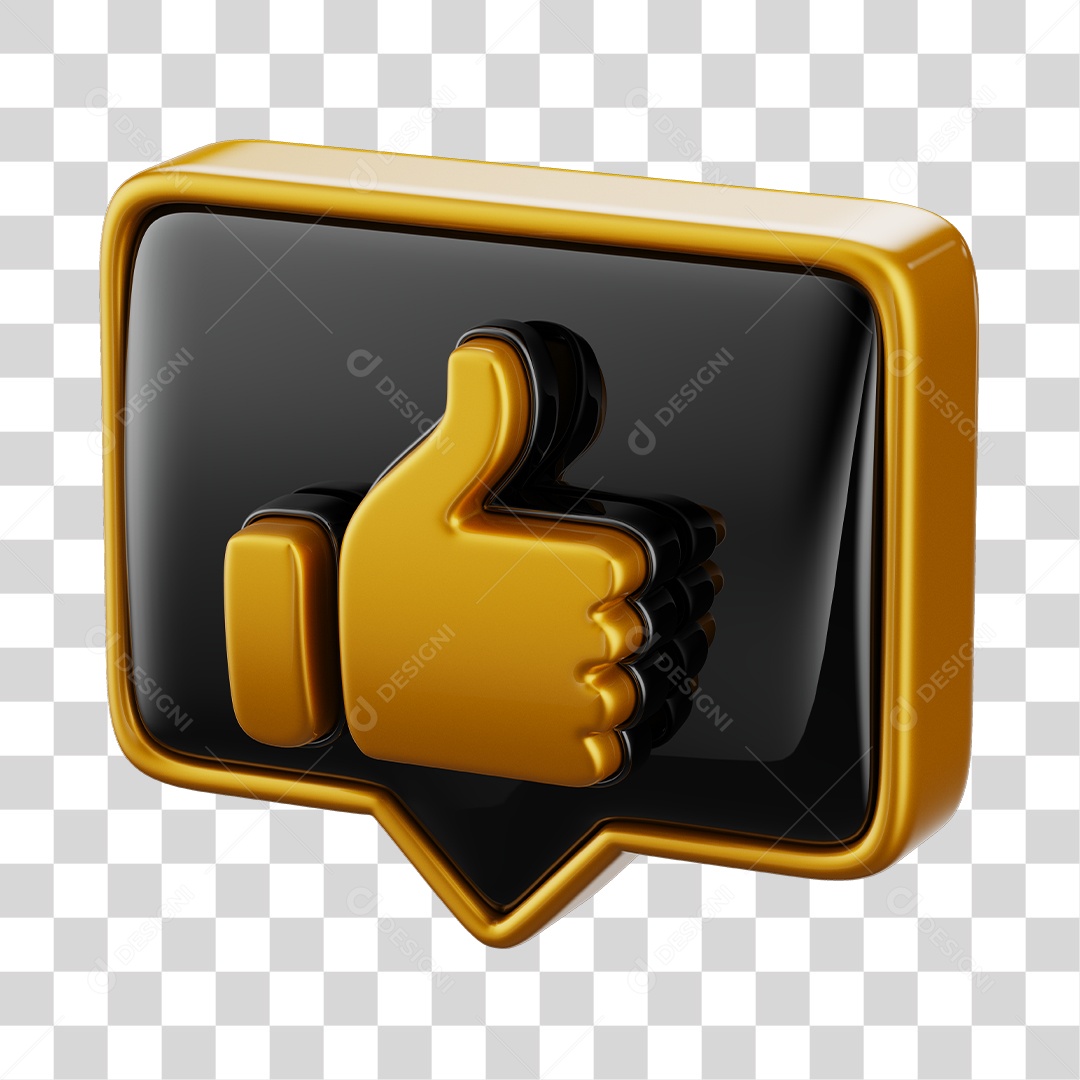 Emoji de Curtida Dourado e Preto Elemento 3D Para Composição PNG Transparente