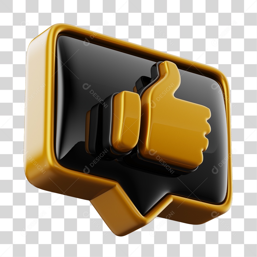 Emoji de Curtida Dourado e Preto Elemento 3D Para Composição PNG Transparente