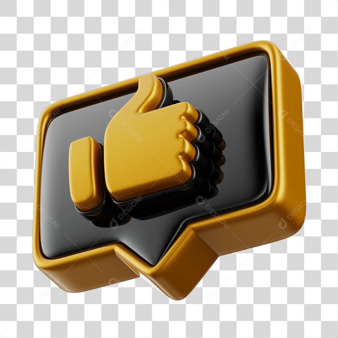 Emoji de Curtida Dourado e Preto Elemento 3D Para Composição PNG Transparente
