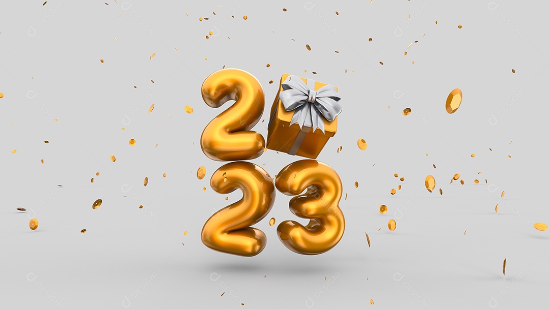 Feliz Ano Novo 2023 fontes dourada sobre fundo isolado branco