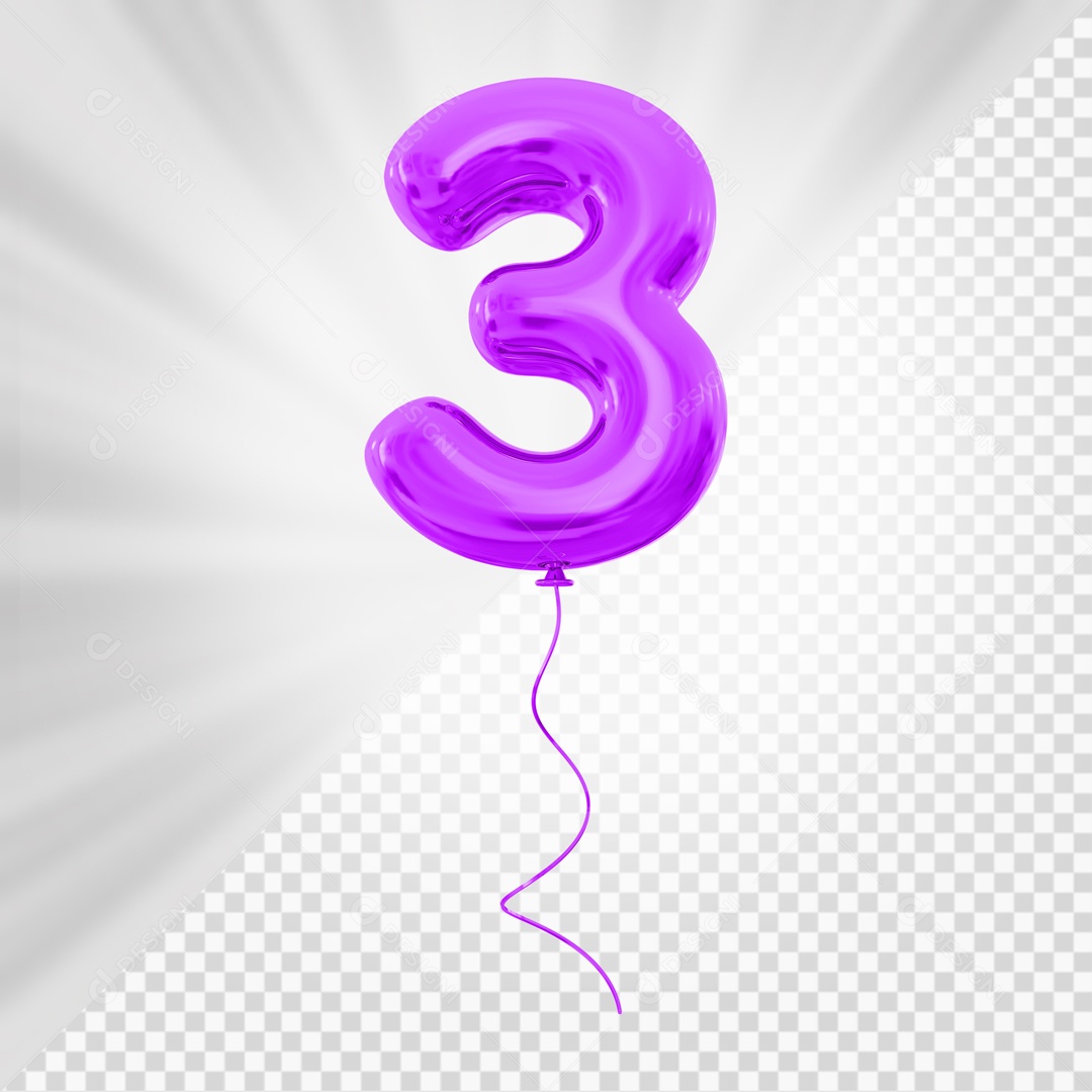 Balão de Número 3 Elemento 3D Rosa Para composição PSD