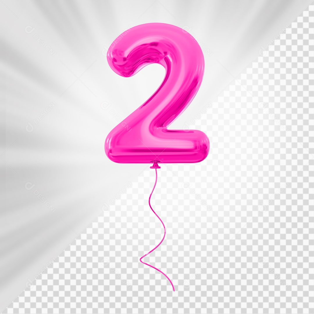 Balão de Número 2 Elemento 3D Rosa Para composição PSD