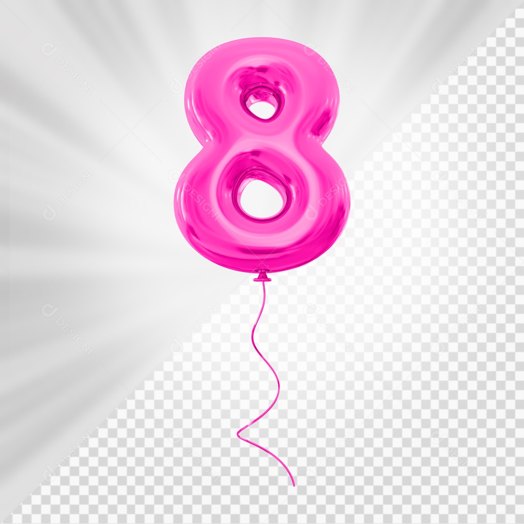 Balão de Número 8 Elemento 3D Rosa Para composição PSD