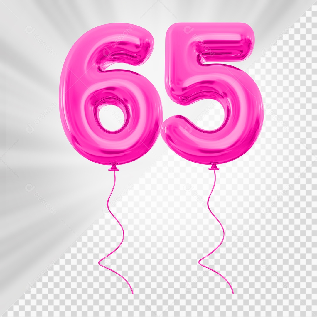 Balão de Número 65 Elemento 3D Rosa Para composição PSD