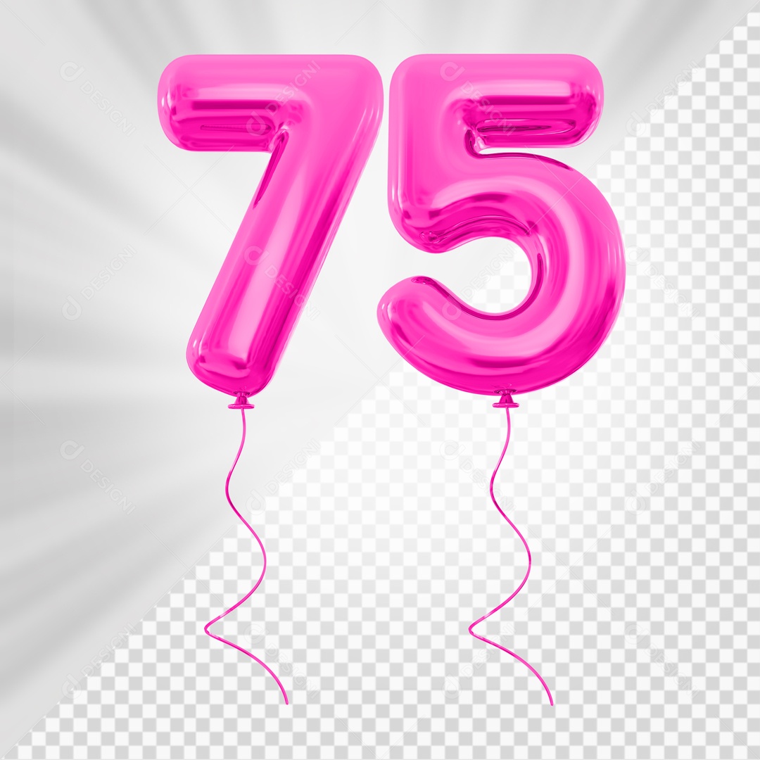 Balão de Número 75 Elemento 3D Rosa Para composição PSD