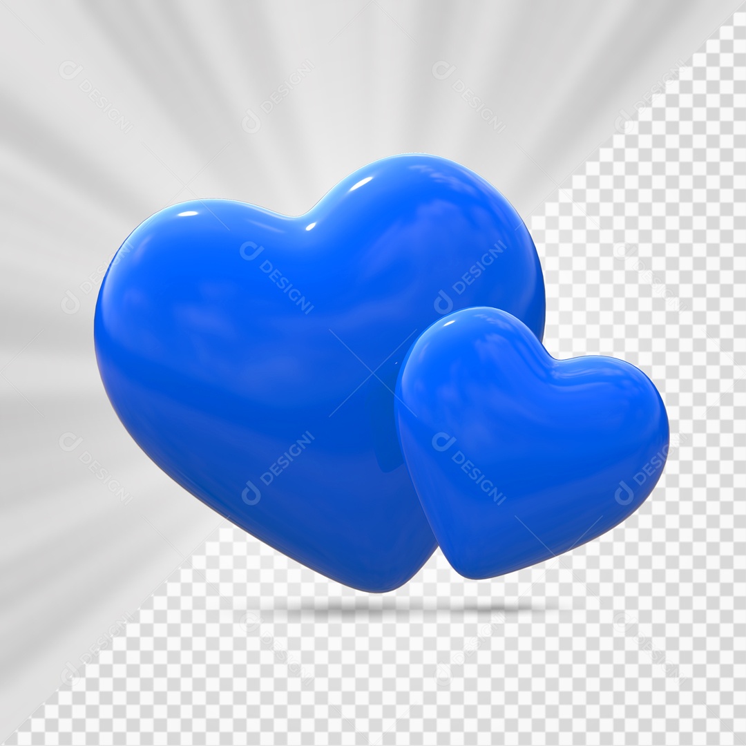 Corações Azul Elemento 3D para Composição PSD