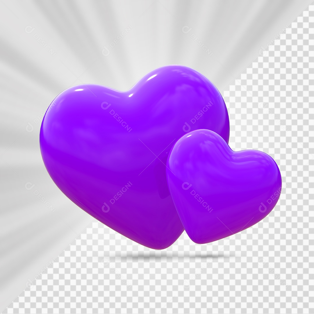 Corações Roxo Elemento 3D para Composição PSD