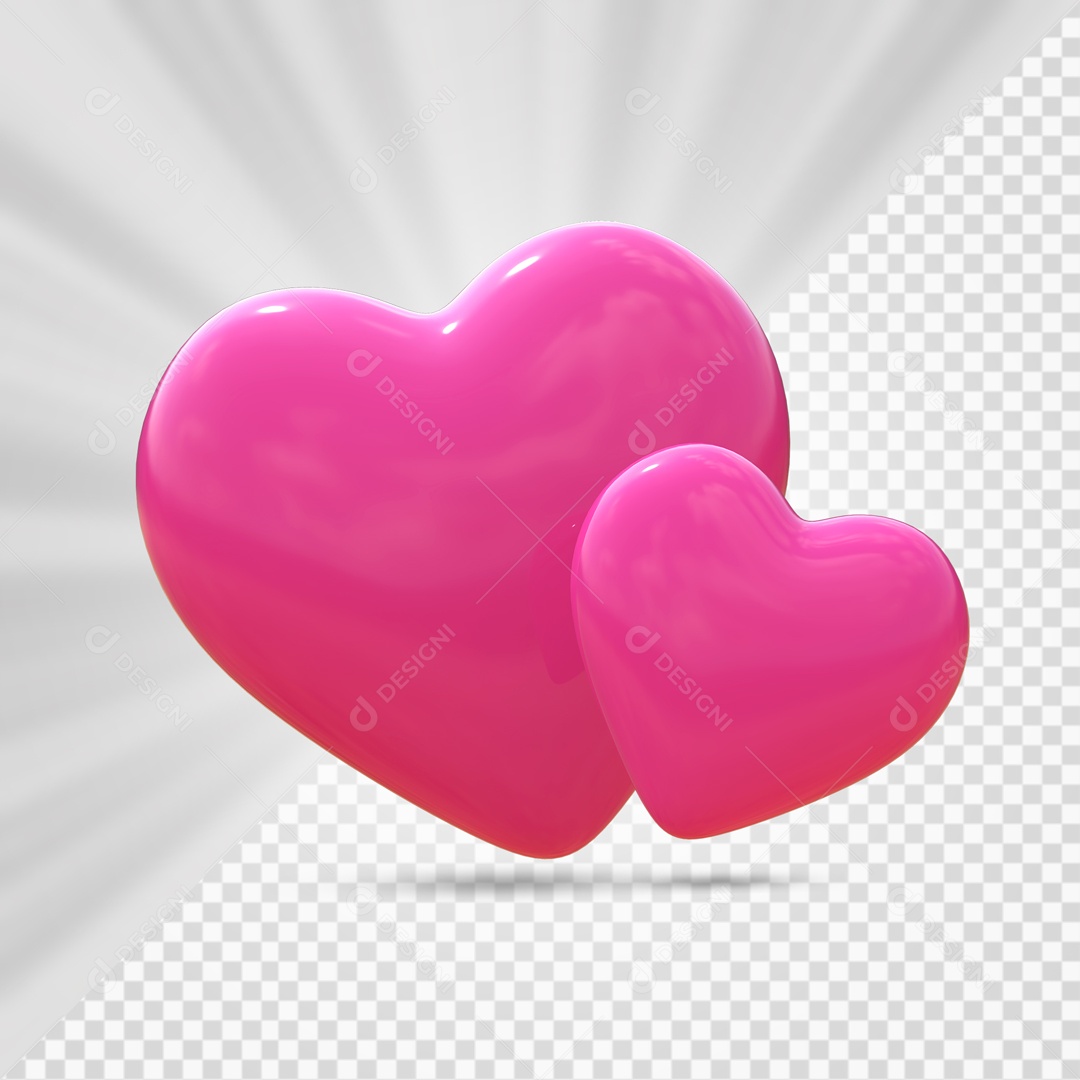 Corações Rosa Elemento 3D para Composição PSD