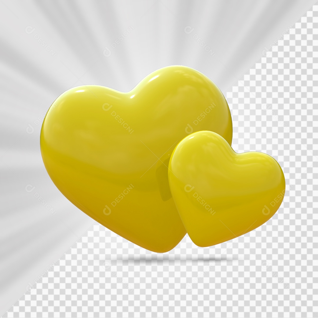 Corações Amarelo Elemento 3D para Composição PSD