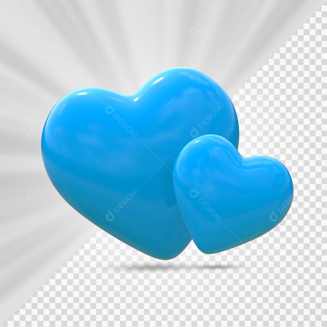 Corações Azul Claro Elemento 3D para Composição PSD