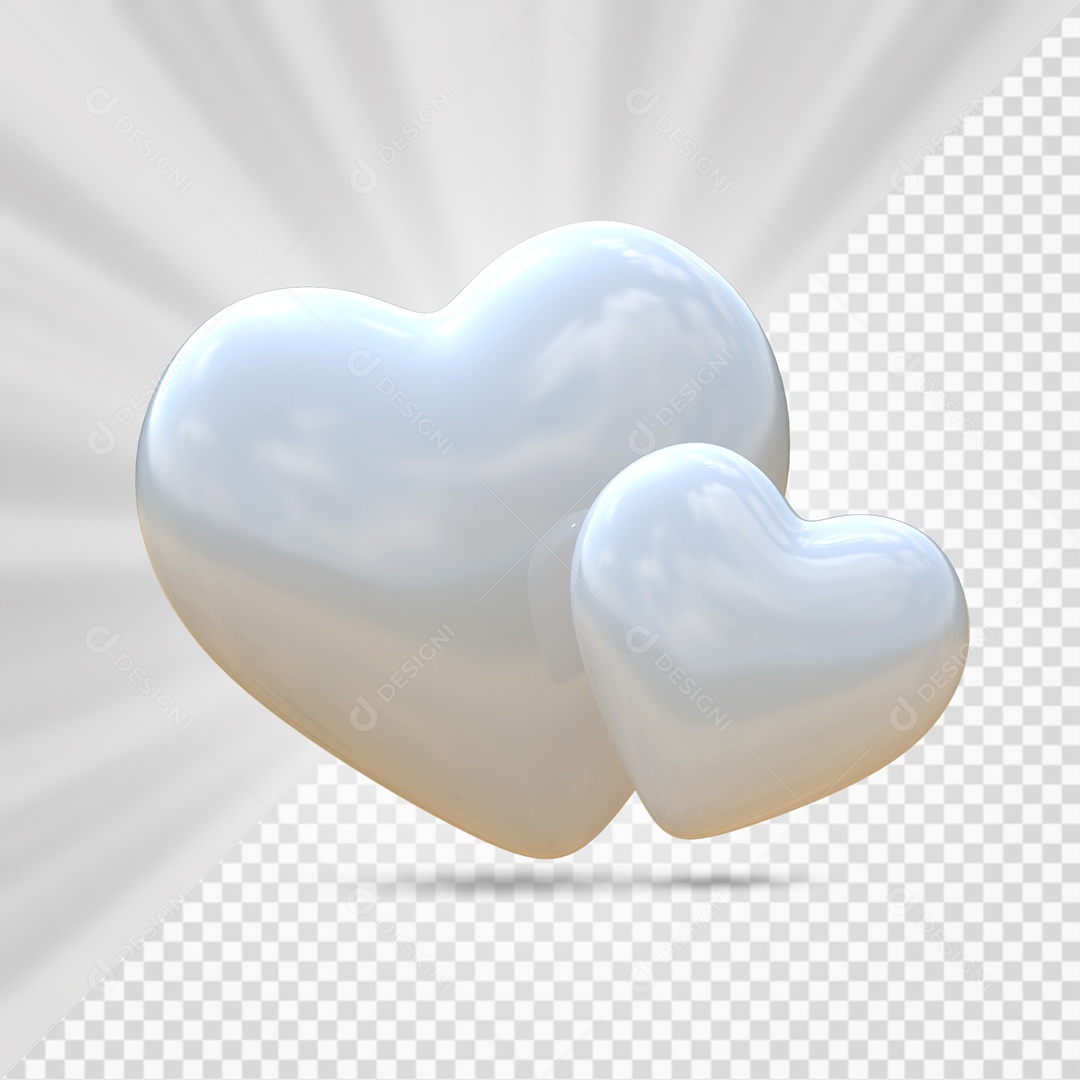 Corações Branco Elemento 3D para Composição PSD