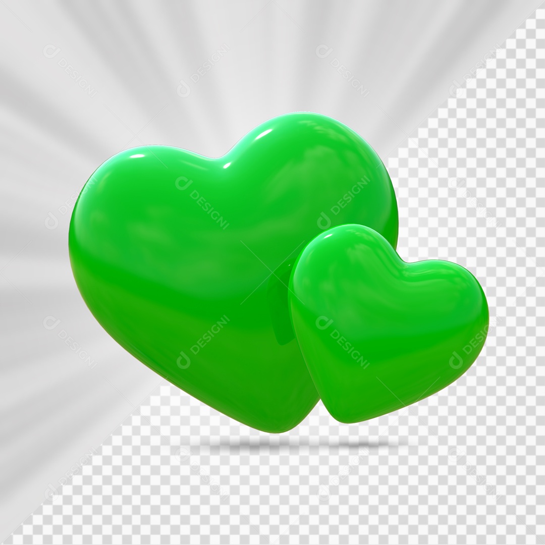 Corações Verde Elemento 3D para Composição PSD