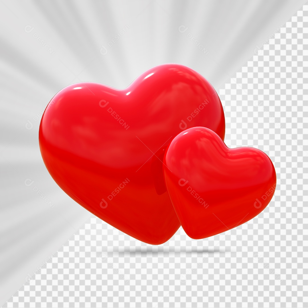 Corações Vermelho Elemento 3D para Composição PSD