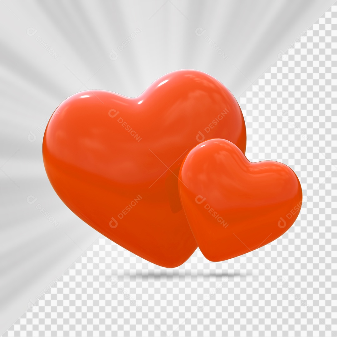 Corações Laranjado Elemento 3D para Composição PSD
