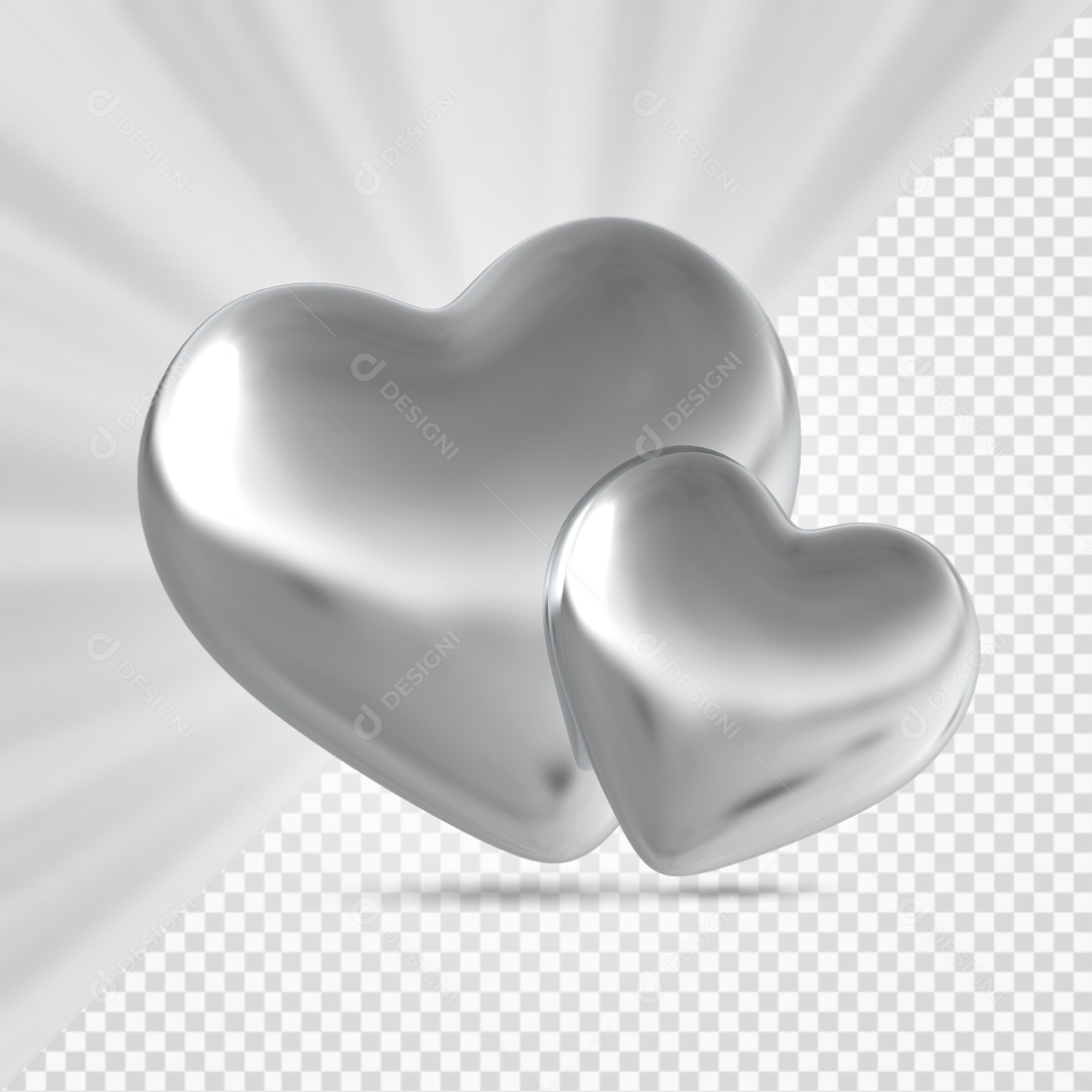 Corações Cinza Elemento 3D para Composição PSD
