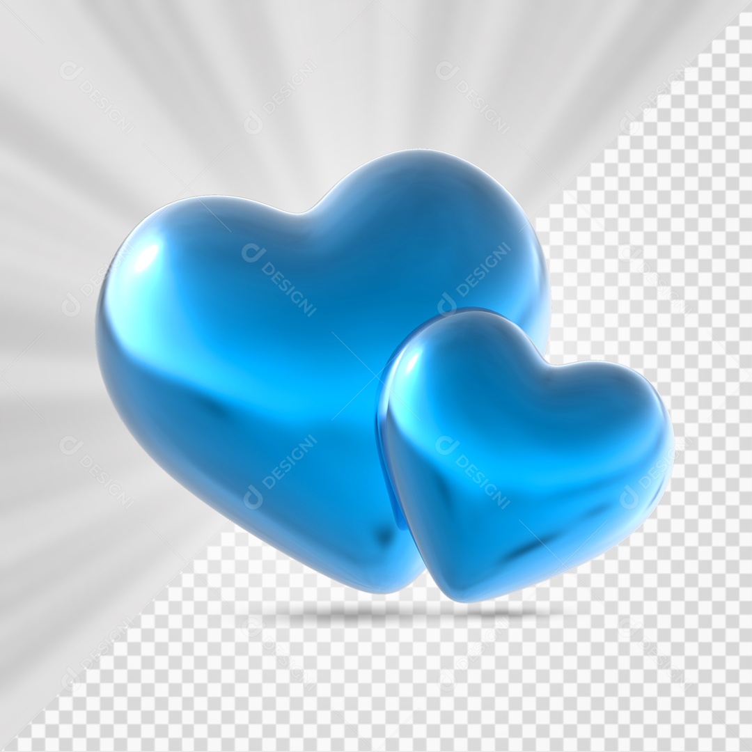 Corações Azul Claro Elemento 3D para Composição PSD