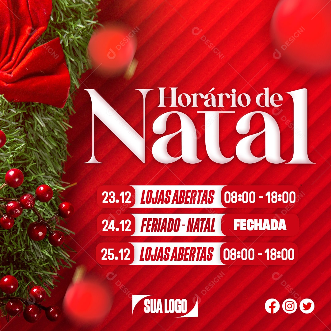Post de Natal Horário de Funcionamento PSD Social Media PSD Editável