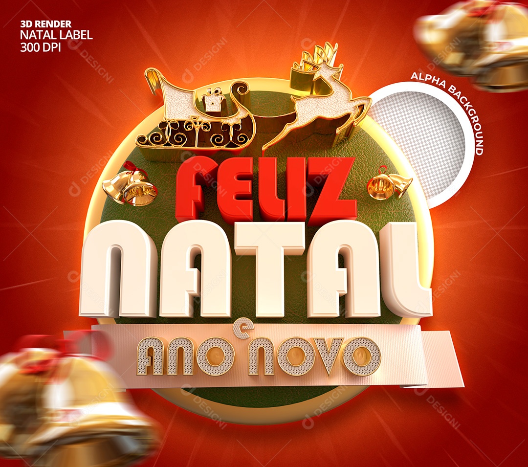 Selo 3D Feliz Natal e Feliz Ano Novo PSD Para Composição