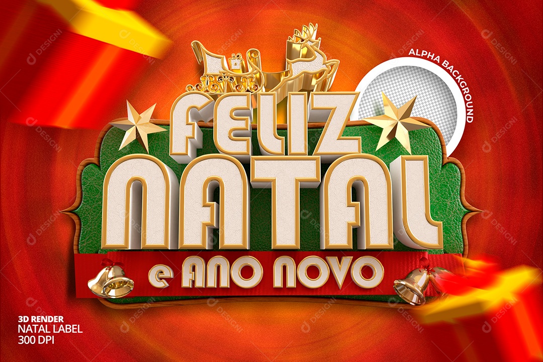 Selo 3D Feliz Natal e Ano Novo PSD Para Composição