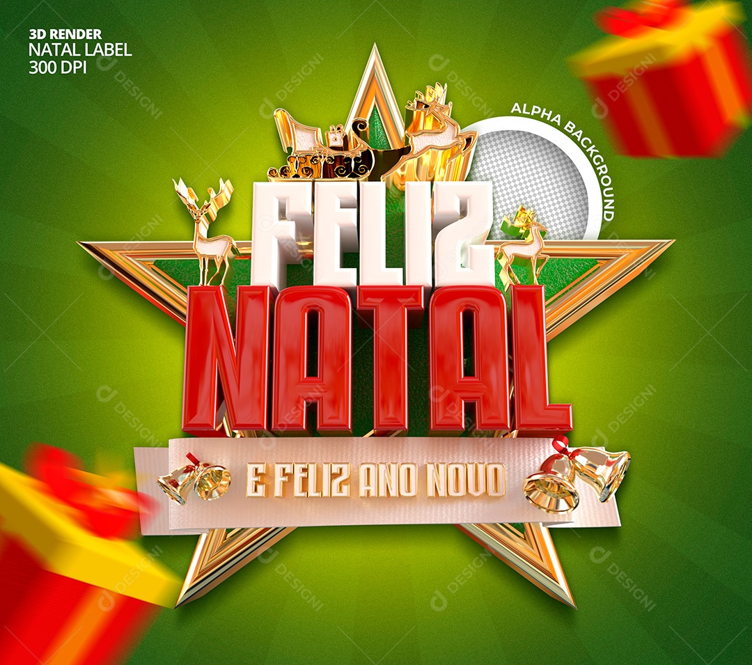 Selo 3D Feliz Natal E Feliz Ano Novo PSD Para Composição