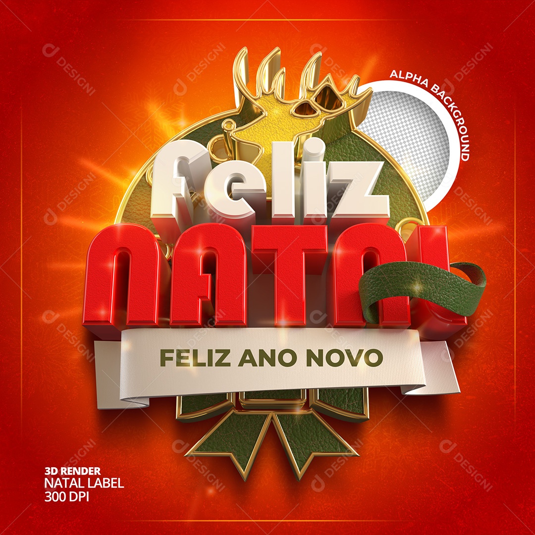 Selo 3D Feliz Natal E Feliz Ano Novo Texto Editável PSD Para Composição