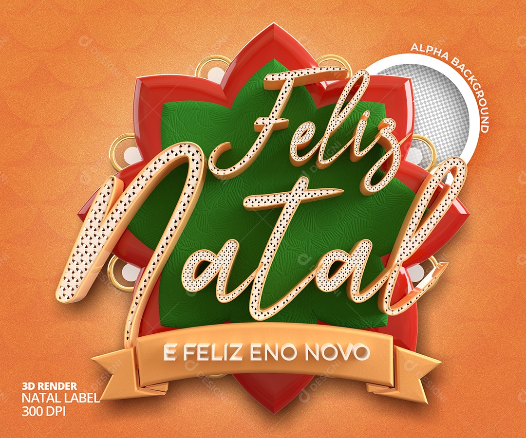 Selo 3D Feliz Natal e Feliz Ano Novo PSD Para Composição