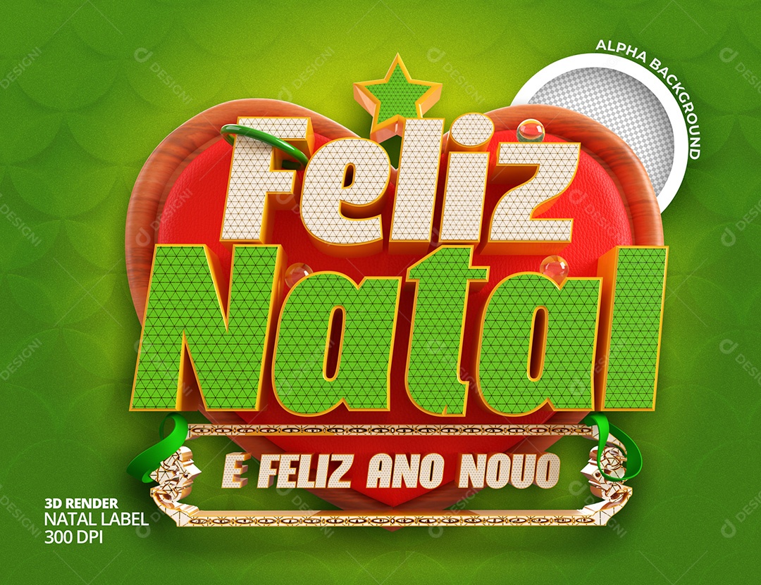 Selo 3D Feliz Natal e Feliz Ano Novo PSD Para Composição