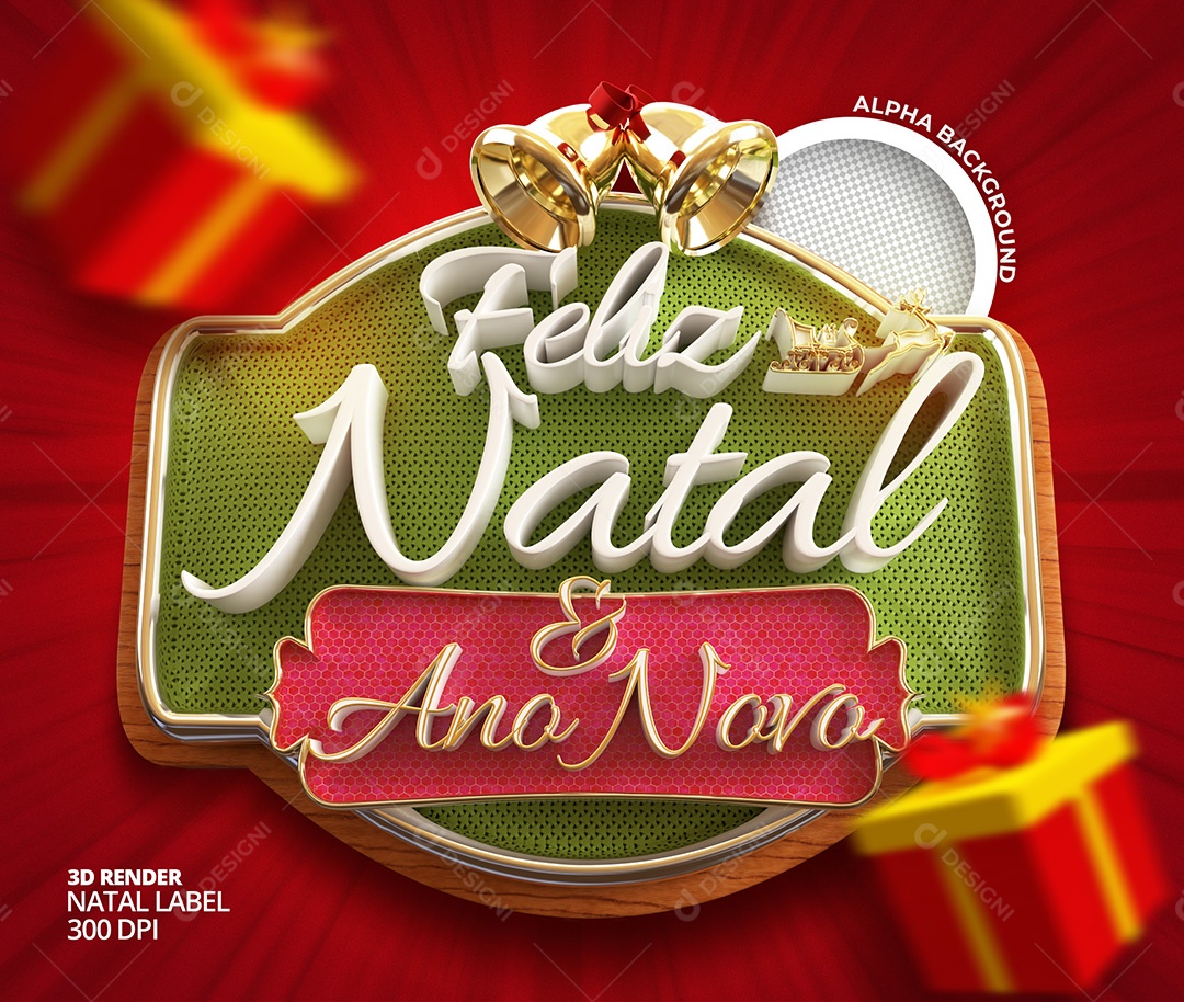 Selo 3D Feliz Natal e Feliz Ano Novo PSD Para Composição