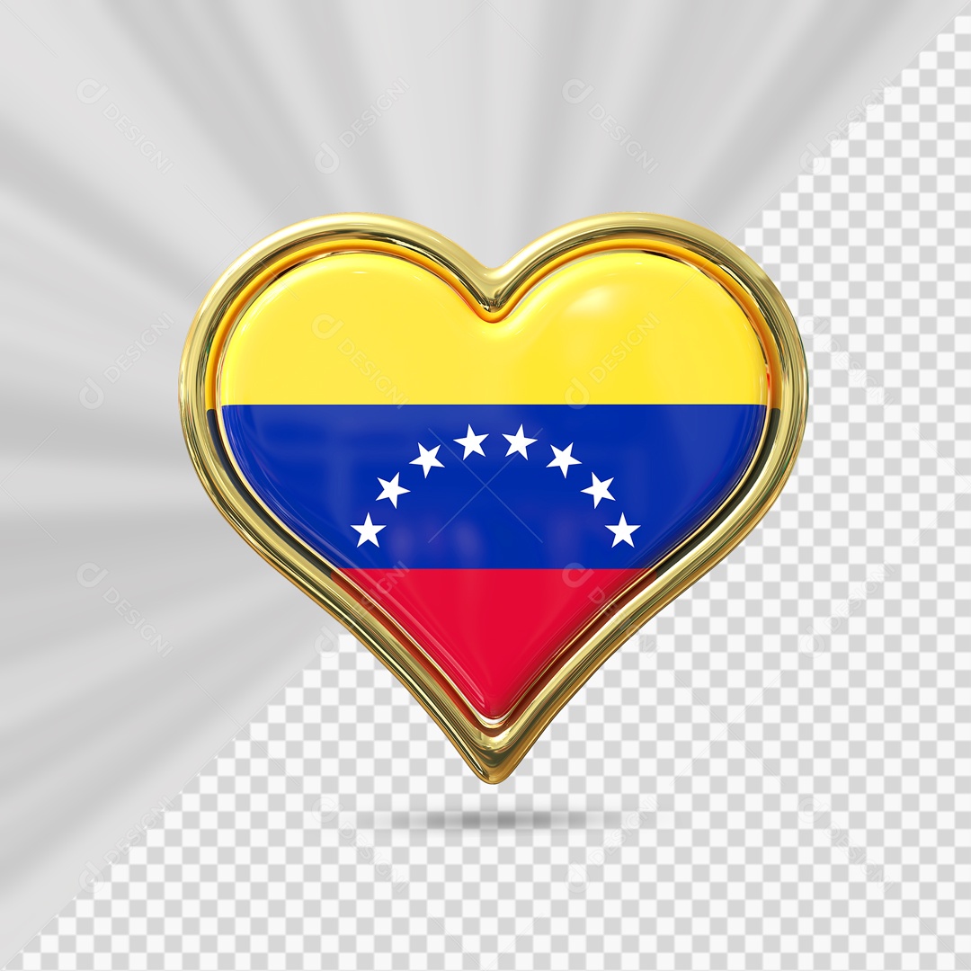 Ícone de Coração da Venezuela Elemento 3D com Borda Dourada para Composição PSD
