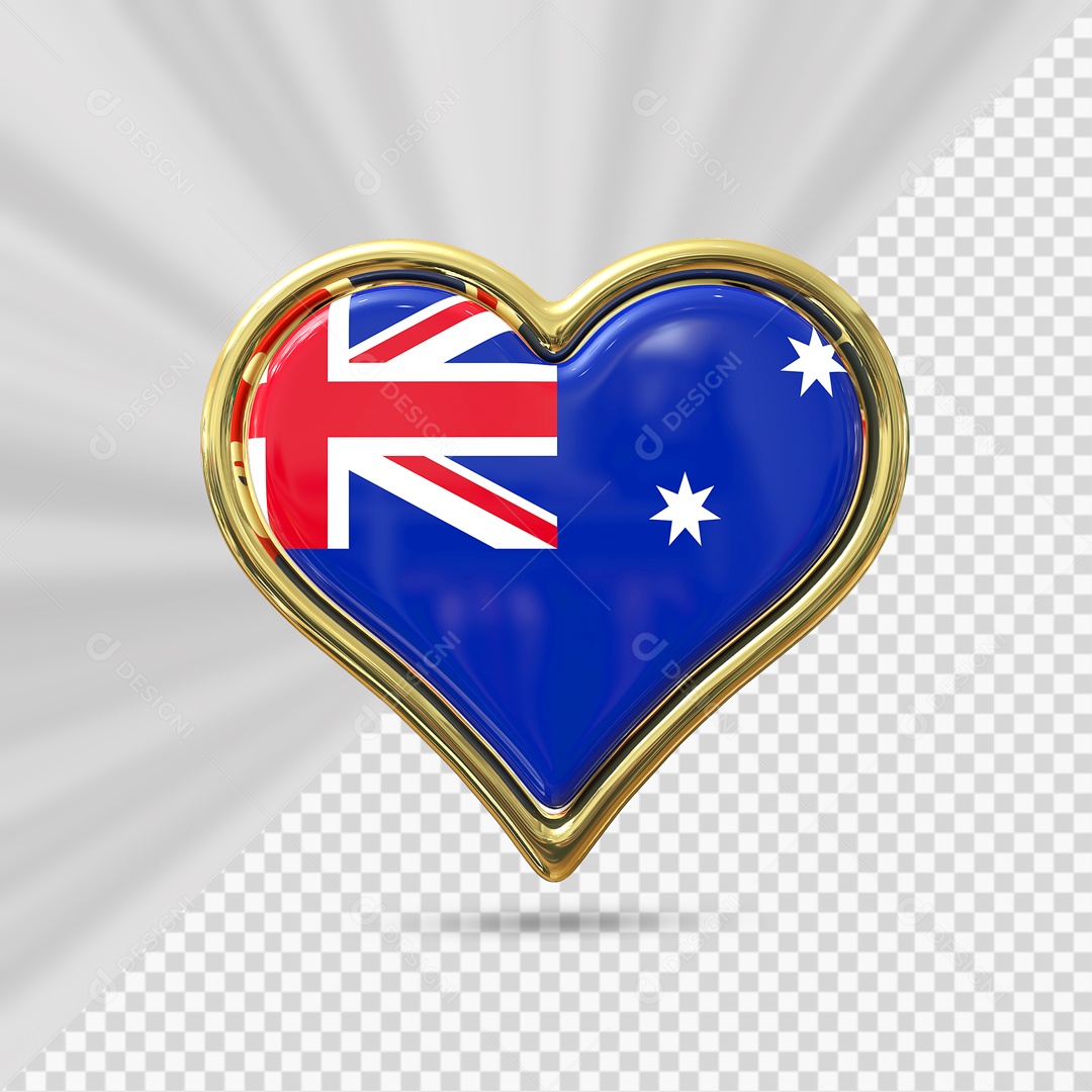 Ícone de Coração da Austrália Elemento 3D com Borda Dourada para Composição PSD
