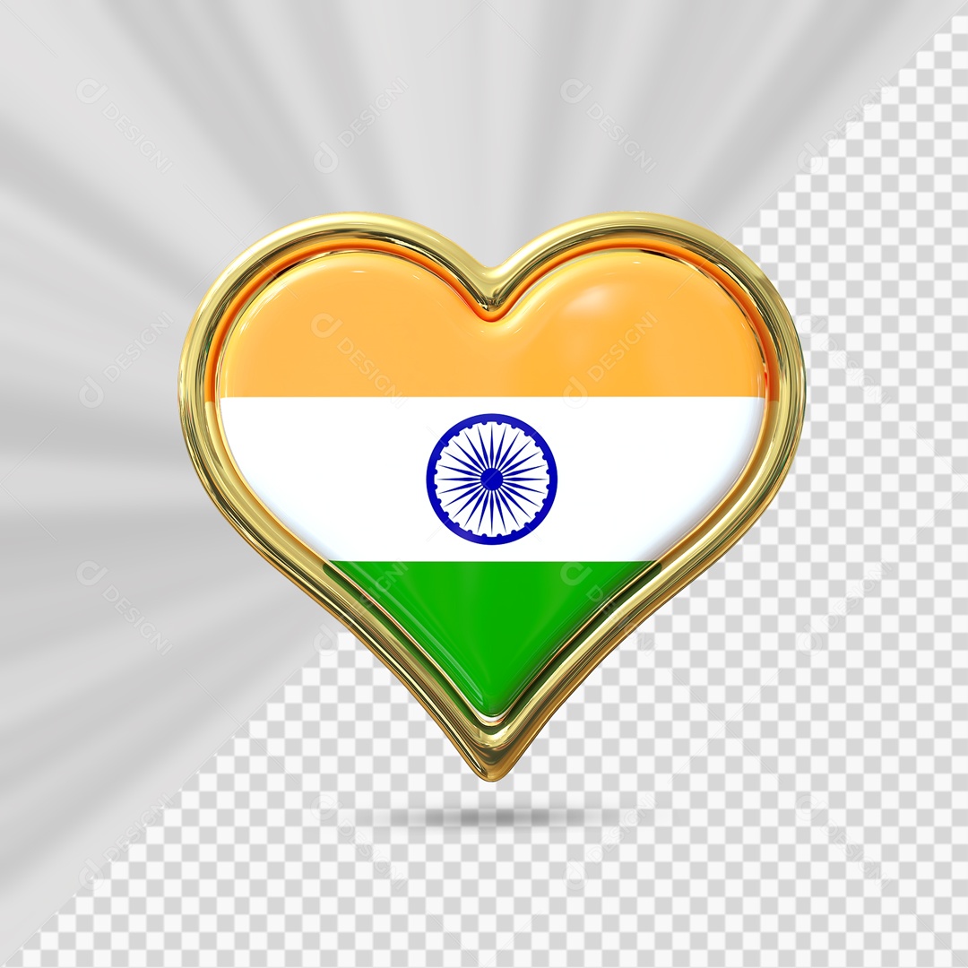 Ícone de Coração da Índia Elemento 3D com Borda Dourada para Composição PSD
