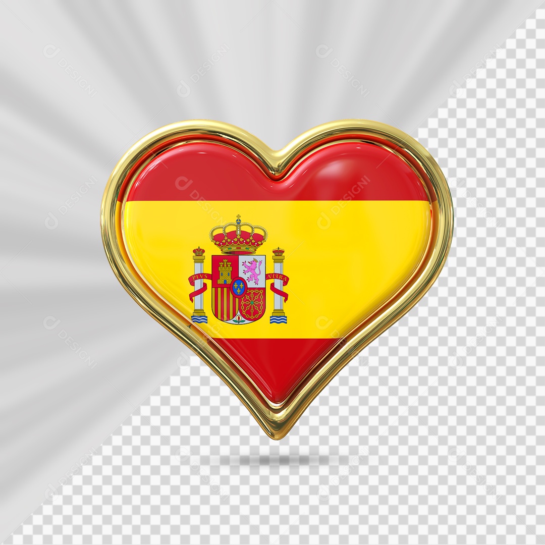 Ícone de Coração da Espanha Elemento 3D com Borda Dourada para Composição PSD