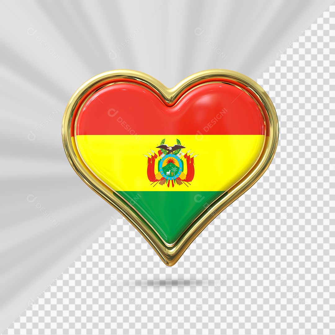 Ícone de Coração da Bolívia Elemento 3D com Borda Dourada para Composição PSD