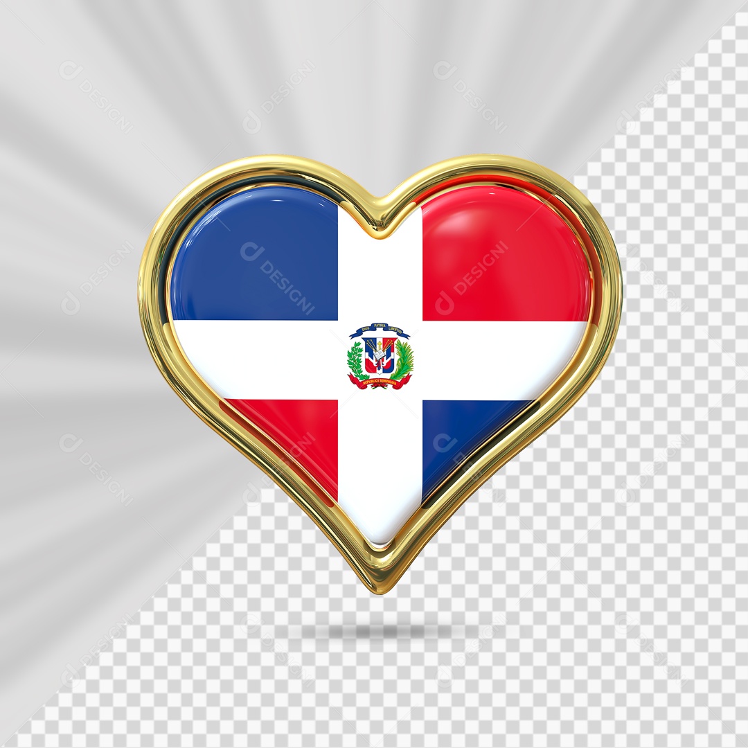 Ícone de Coração da República Dominicana Elemento 3D com Borda Dourada para Composição PSD