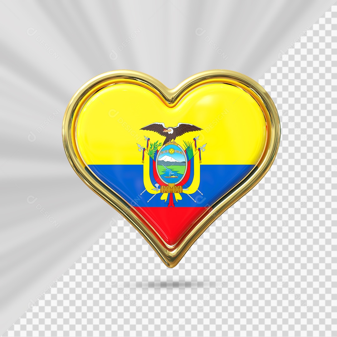 Ícone de Coração do Equador Elemento 3D com Borda Dourada para Composição PSD