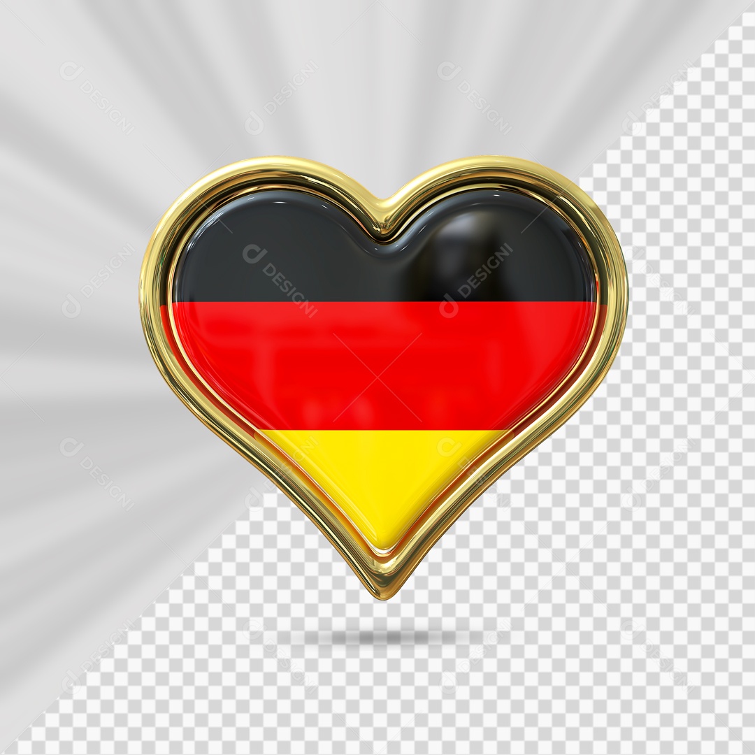 Ícone de Coração de Alemanha Elemento 3D com Borda Dourada para Composição PSD