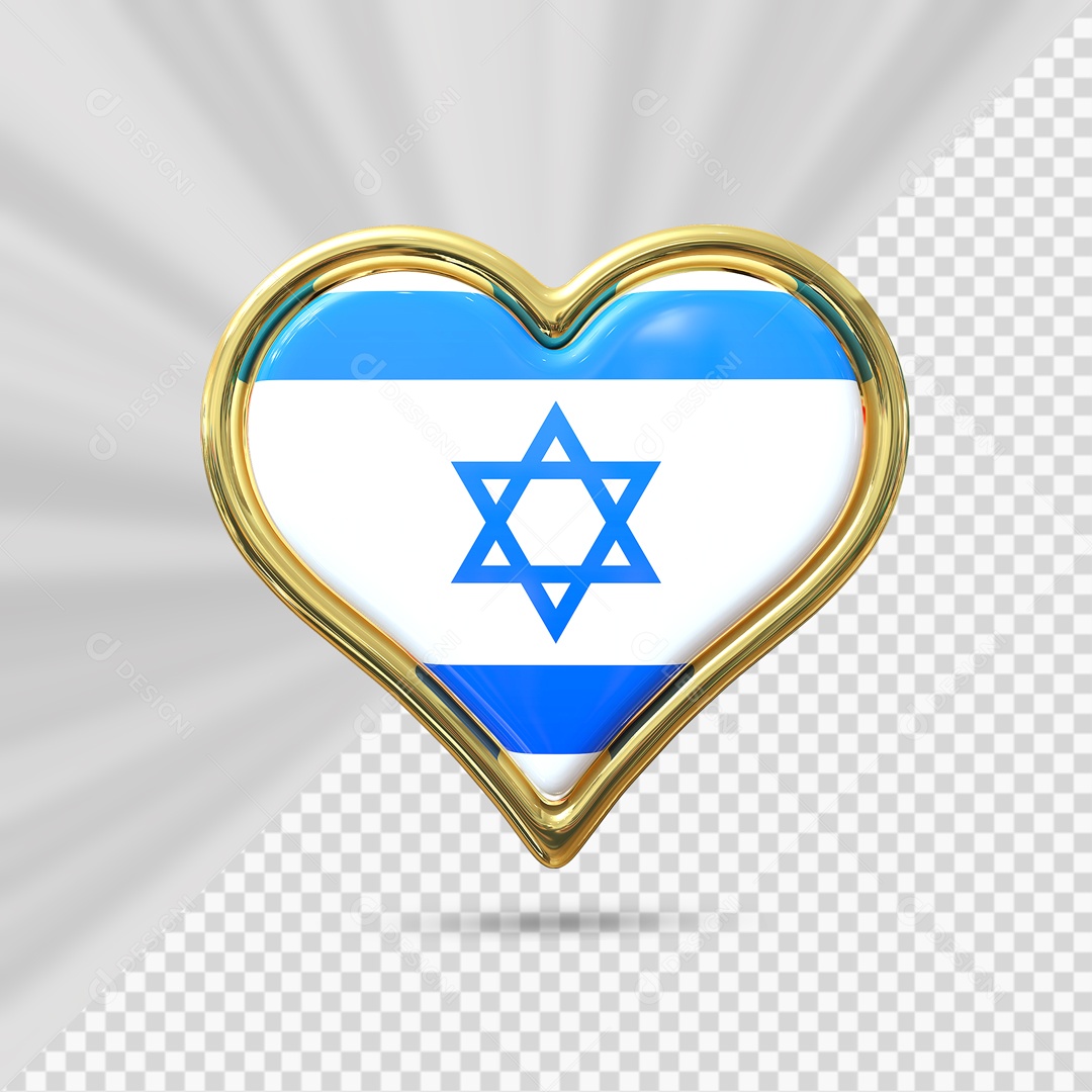 Ícone de Coração de Israel Elemento 3D com Borda Dourada para Composição PSD
