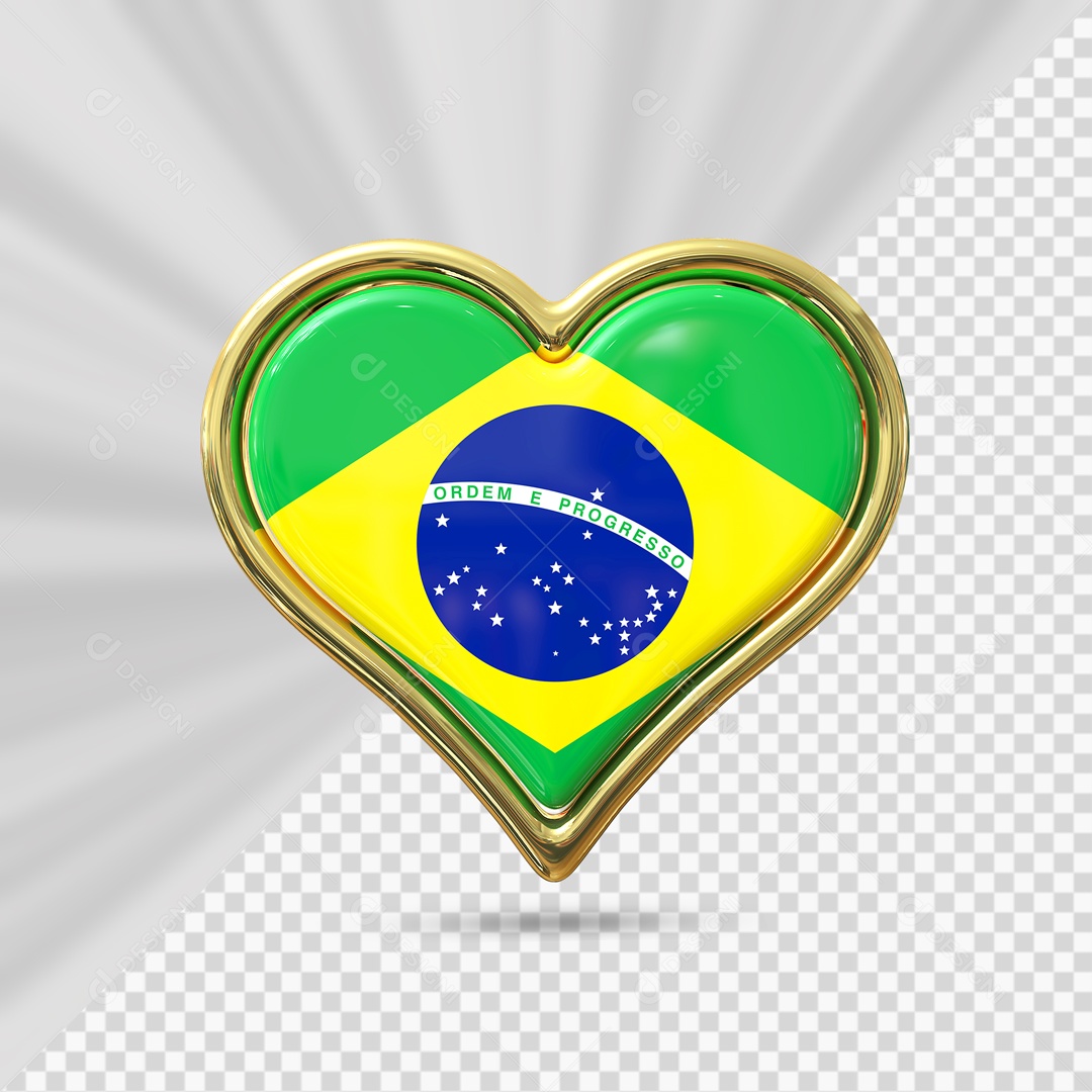 Ícone de Coração do Brasil Elemento 3D para Composição PSD