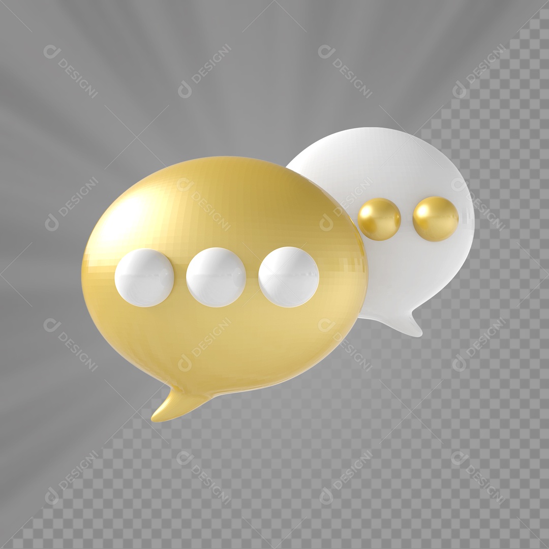 Ícone de Bate Papo Dourado e Branco Elemento 3D para Composição PSD