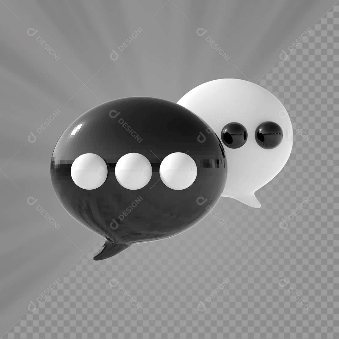 Ícone de Bate Papo Preto e Branco Elemento 3D para Composição PSD