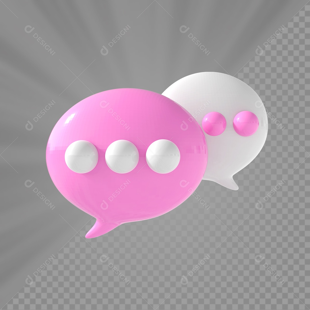 Ícone de Bate Papo Rosa e Branco Elemento 3D para Composição PSD