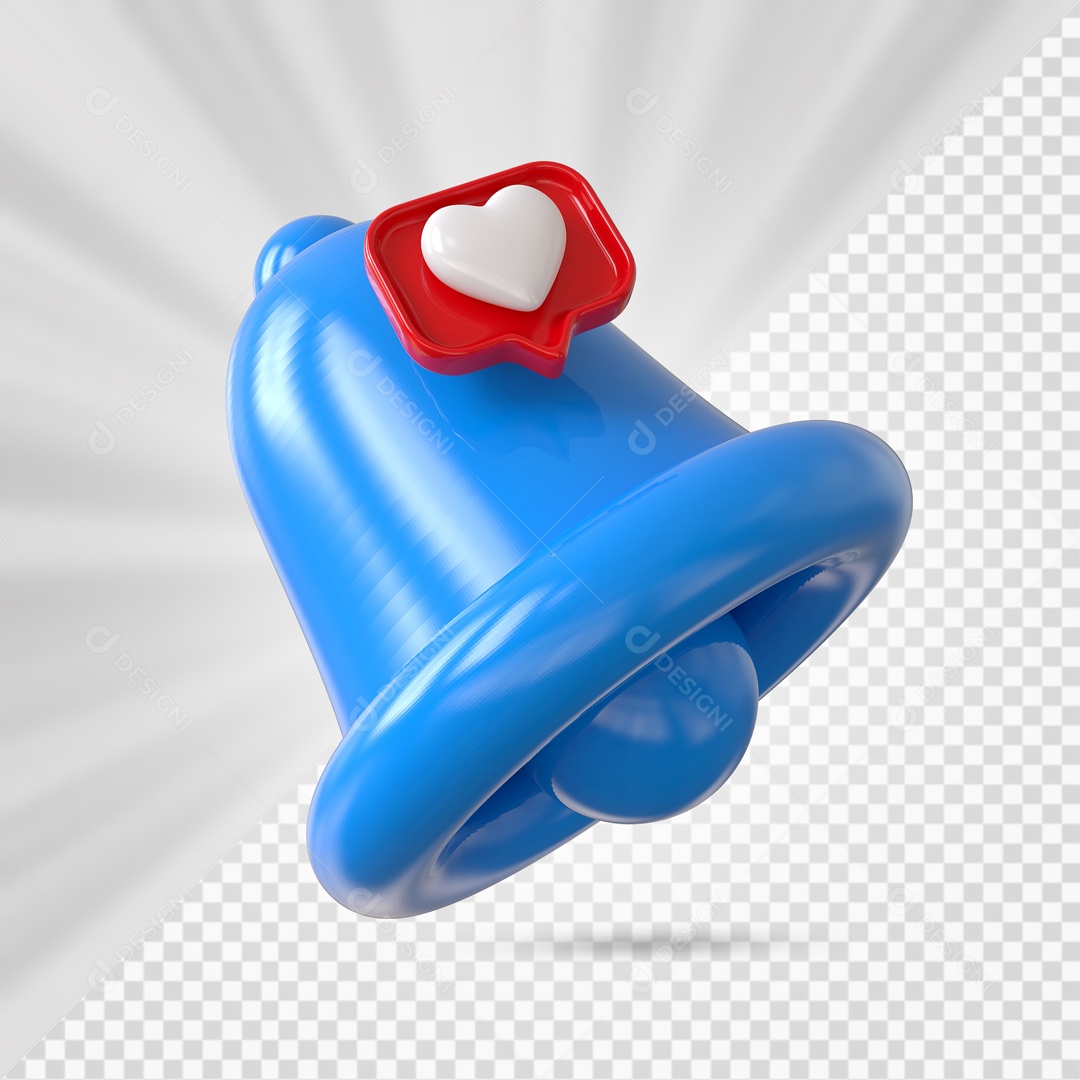 Sino de Notificação de Curtida do Instagram Elemento 3D Azul para Composição PSD