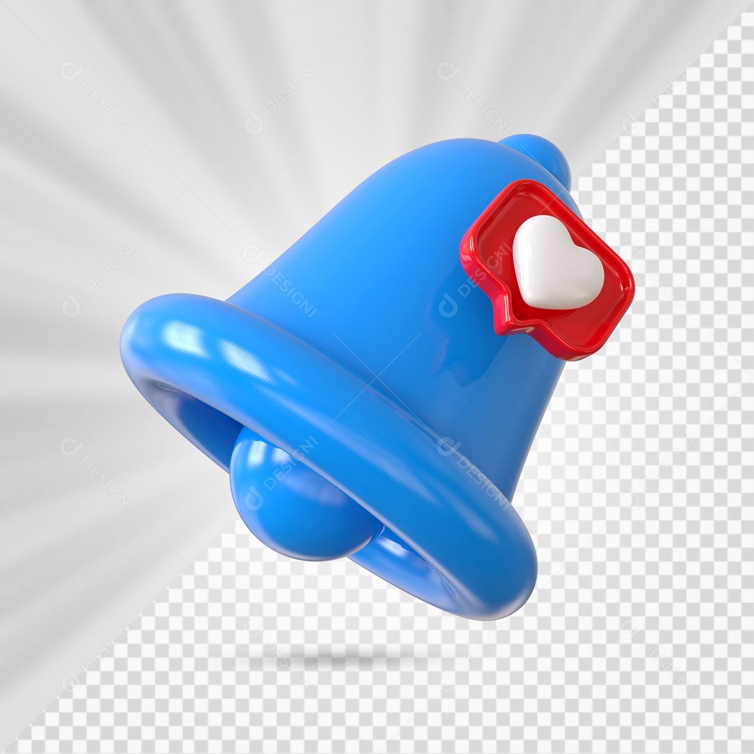 Sino de Notificação de Curtida do Instagram Elemento 3D Azul para Composição PSD