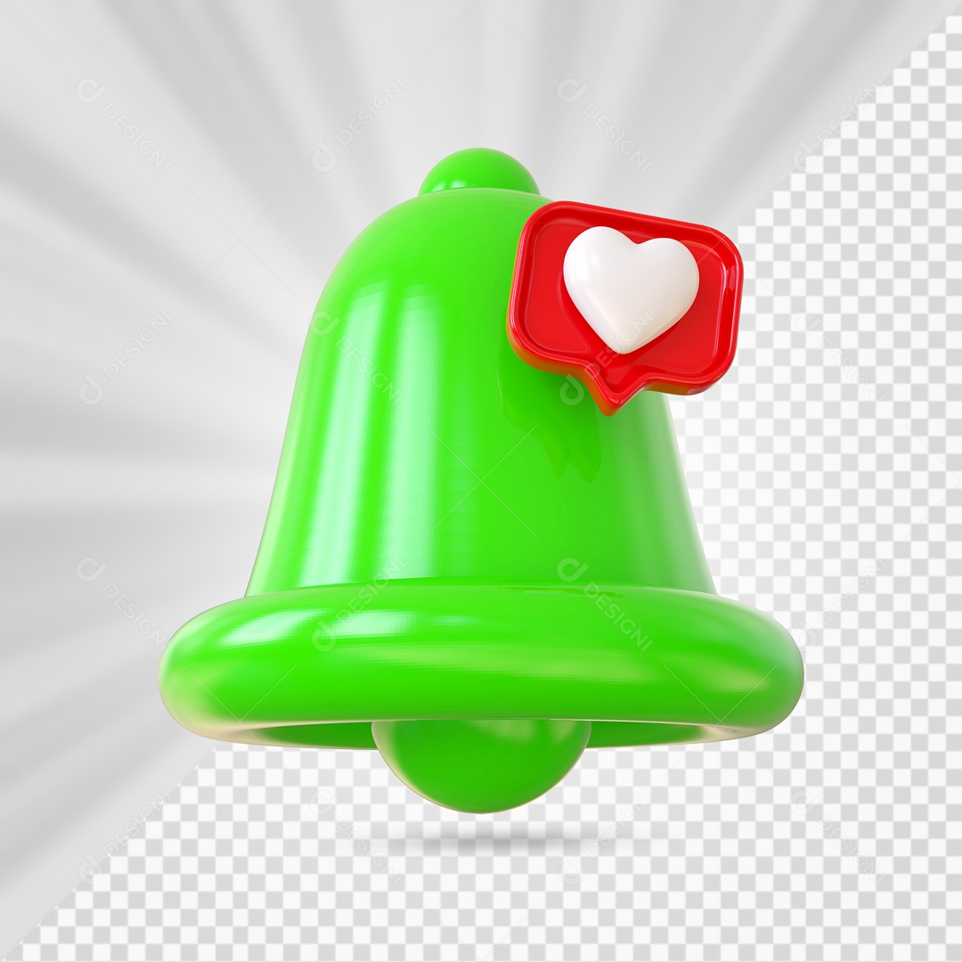 Sino de Notificação de Curtida do Instagram Elemento 3D Verde para Composição PSD