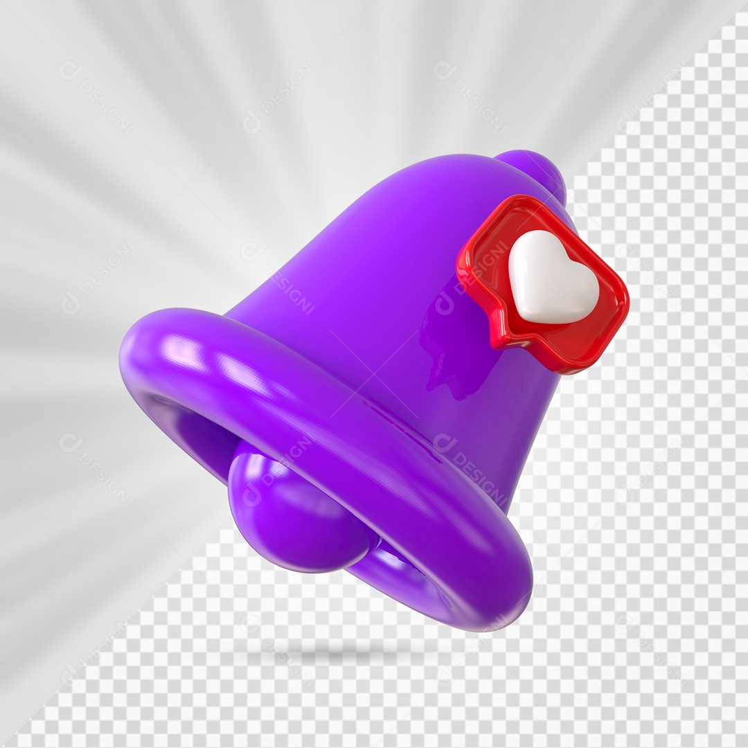 Sino de Notificação de Curtida do Instagram Elemento 3D Roxo  para Composição PSD