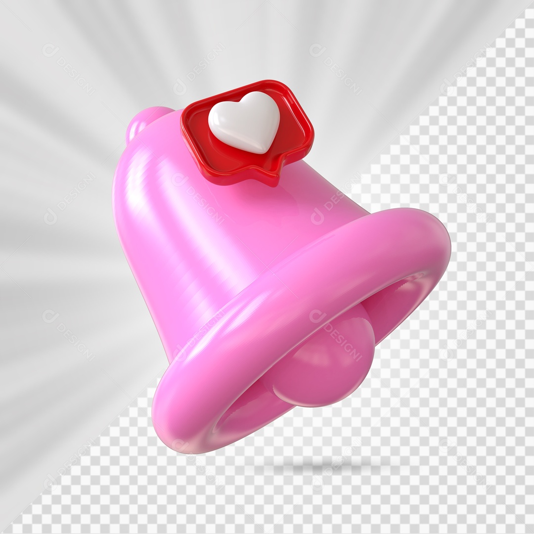 Sino de Notificação de Curtida do Instagram Elemento 3D Rosa para Composição PSD