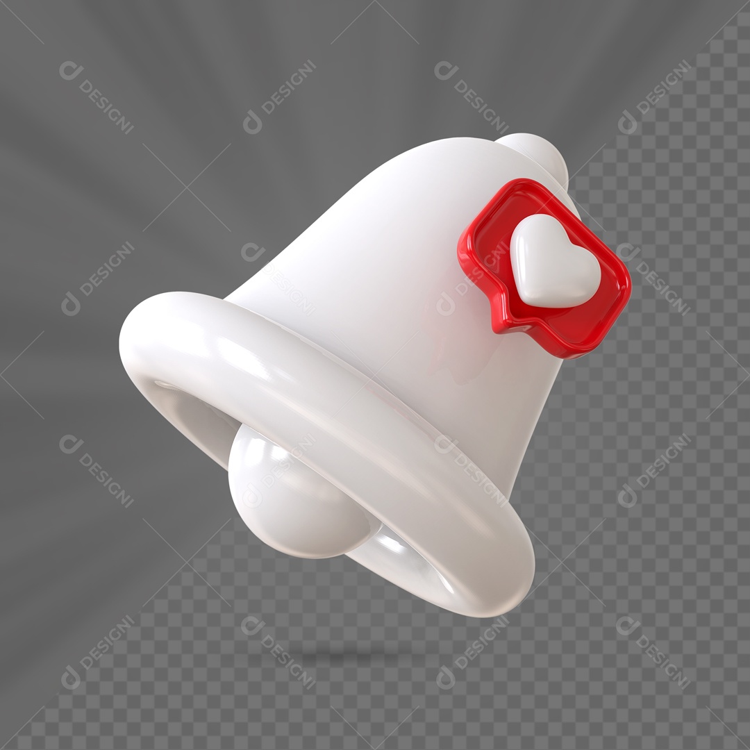 Sino de Notificação de Curtida do Instagram Elemento 3D Branco para Composição PSD