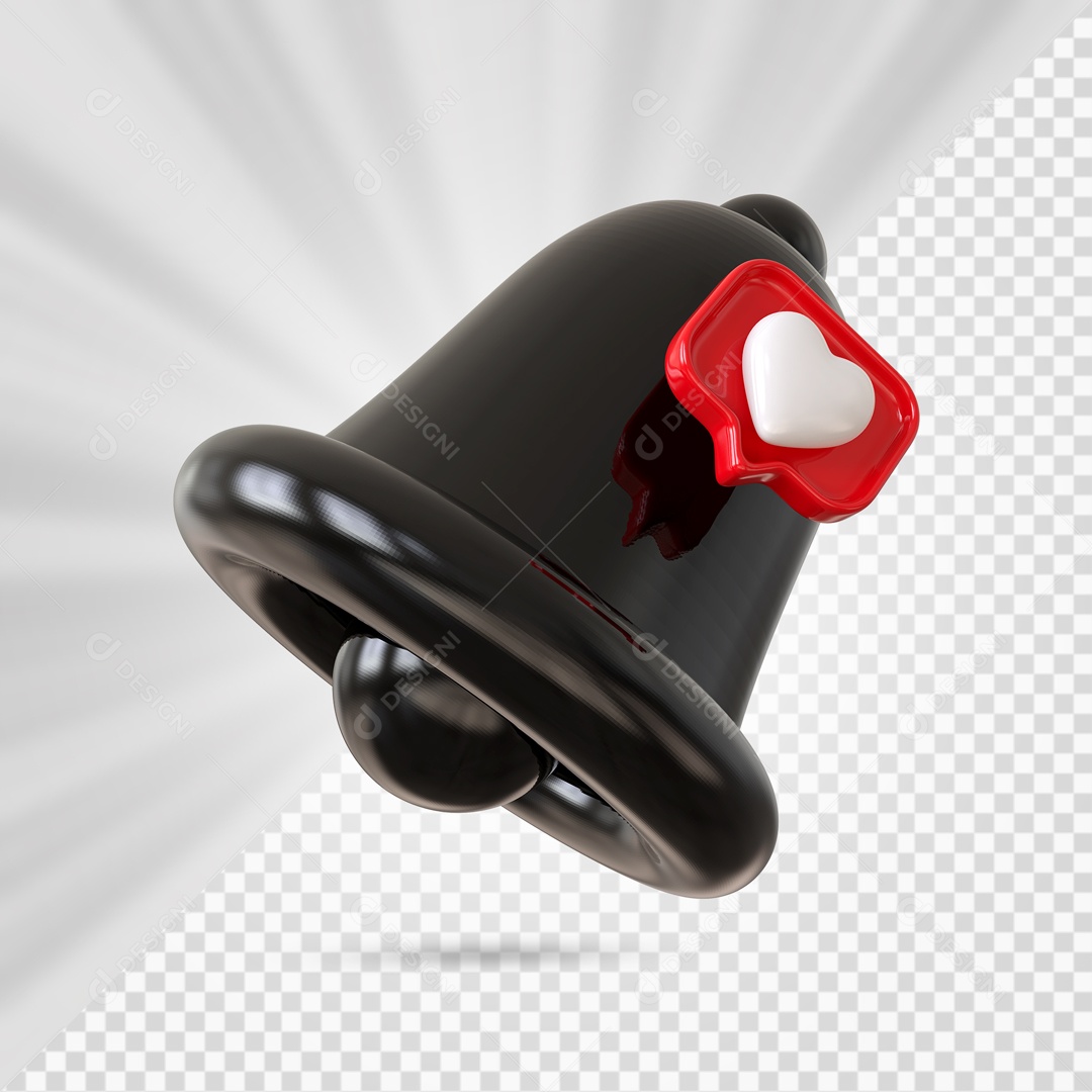 Sino de Notificação de Curtida do Instagram Elemento 3D Preto para Composição PSD