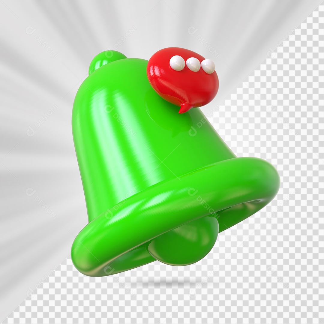 Sino de Notificação de Comentário Verde Elemento 3D para Composição PSD